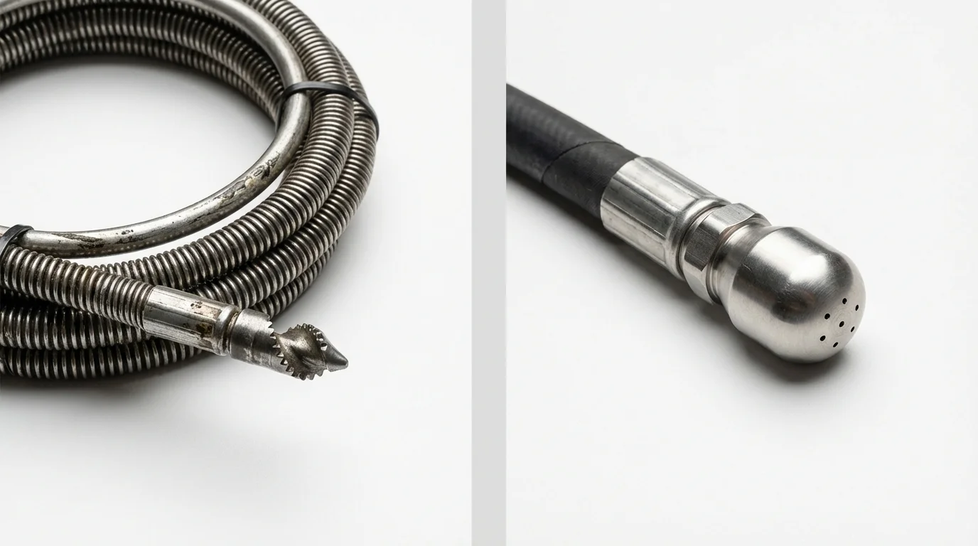 Drain snake cable and hydro jetting nozzle used for drain cleaning in Neligh, NE