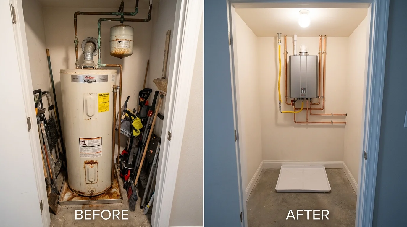 Tank water heater versus wall-mounted tankless unit comparison for Neligh, NE homeowners