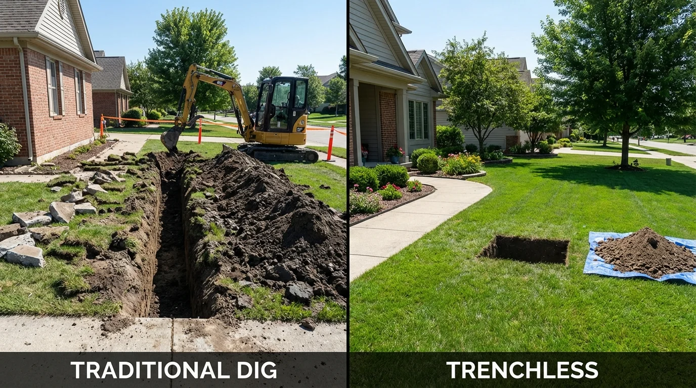 Trenchless sewer repair with minimal yard damage versus traditional excavation in Neligh, NE